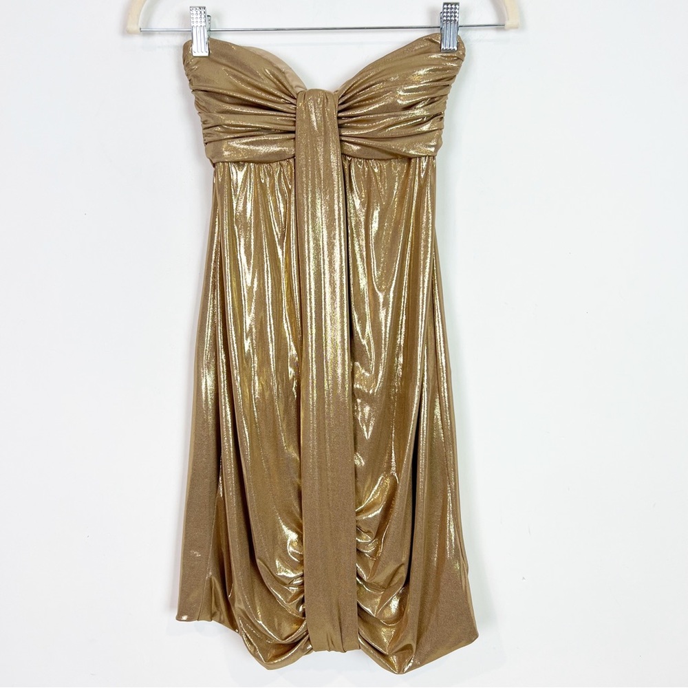 CACHE GOLD LAME STRAPLESS PARTY COCKTAIL DRESS WOMENS SZ 6